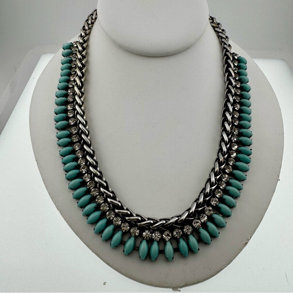 Chico's Silver Tone Turquoise Statement Necklace New Condition